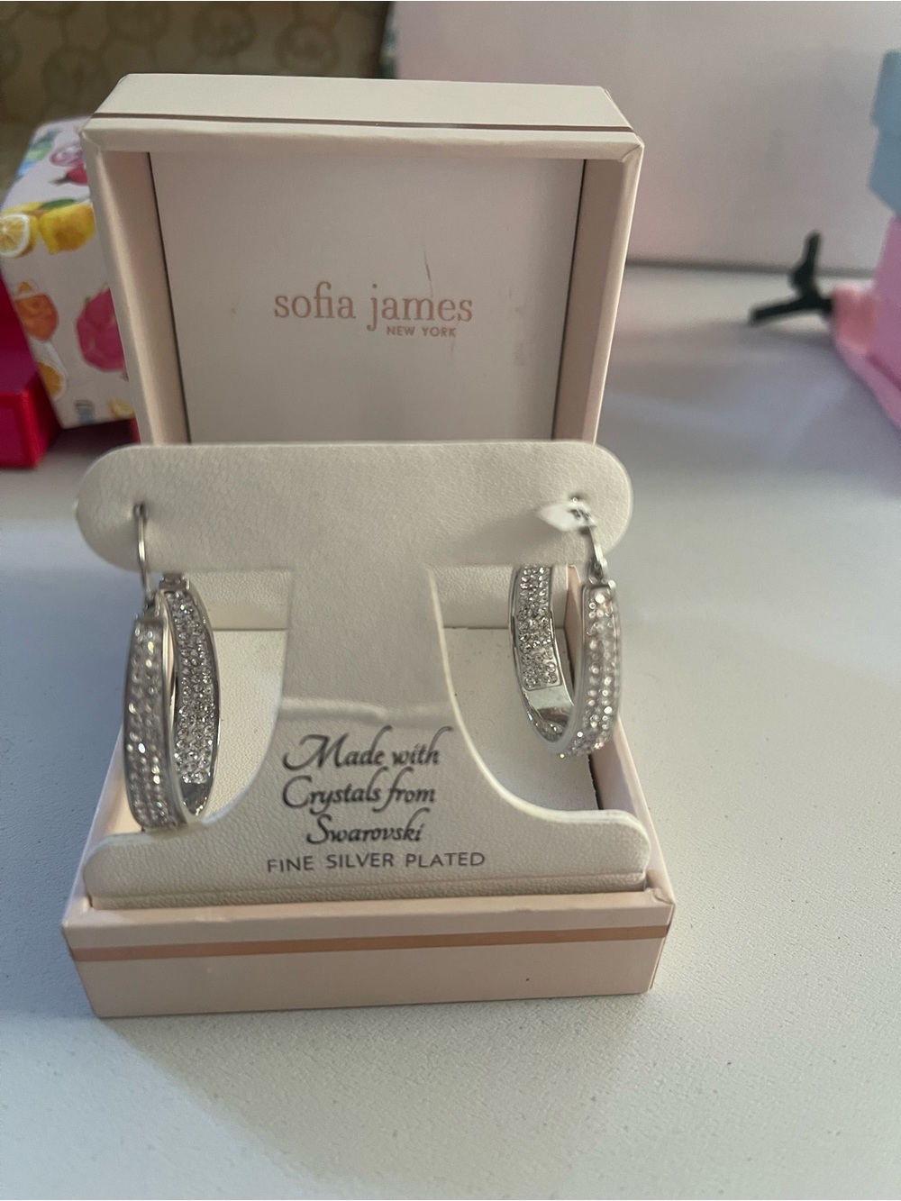 Silver Crystal Hoop Earrings